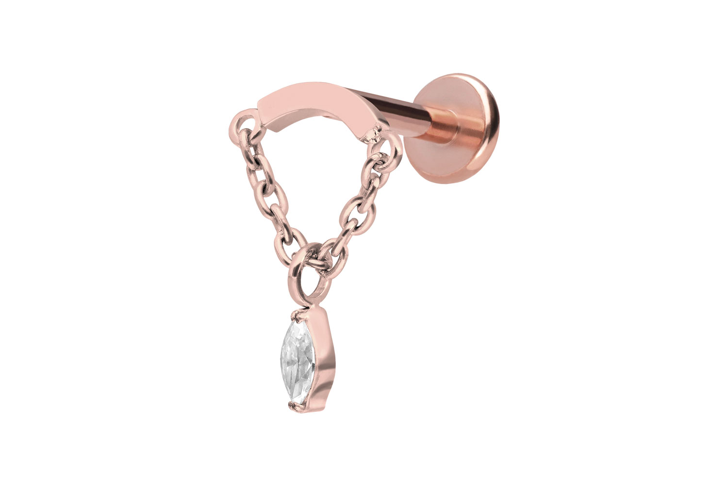 Titan Labret Piercing mit Push Fit BOGEN + KETTE + KRISTALLTROPFEN